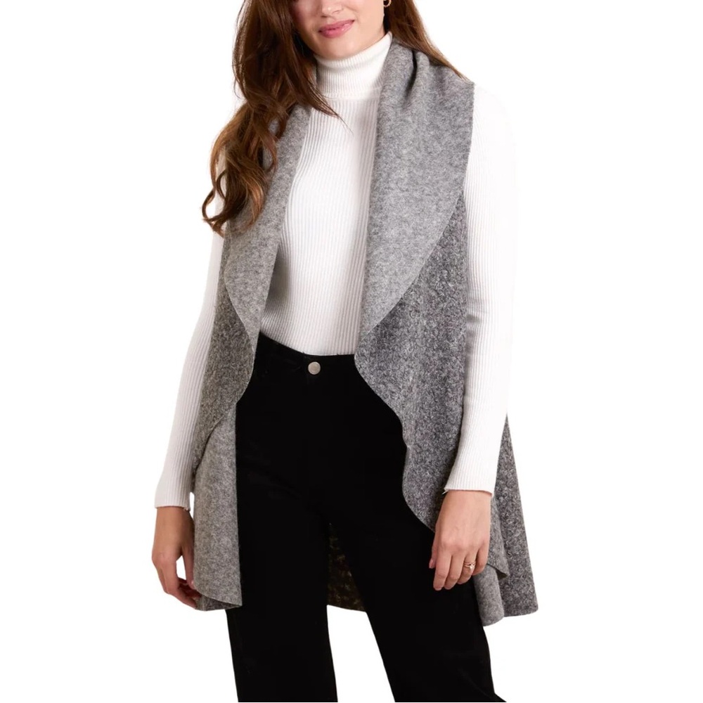 Rice & Royal Wool Light Grey Women's Open Vest, One Size,